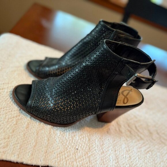 Sam Edelman Black Henri Peek A Boo Open Toe Black Heel Shoes Size 8.5M - Picture 4 of 12